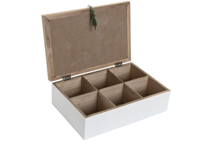 DKD Home Decor Caja de Infusiones Shabby Mediterraneo MDF Blanco Verde 24 x 16 x 7.5 cm
