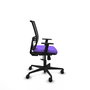 Silla de oficina Yunquera con mecanismo Sincro tapizada con Tela color Lila y malla color Negro. Equipada con lumbar 1D, Brazos 1D y Ruedas 65mm nailon