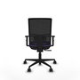 Silla de oficina Yunquera con mecanismo Sincro tapizada con Tela color Lila y malla color Negro. Equipada con lumbar 1D, Brazos 1D y Ruedas 65mm nailon
