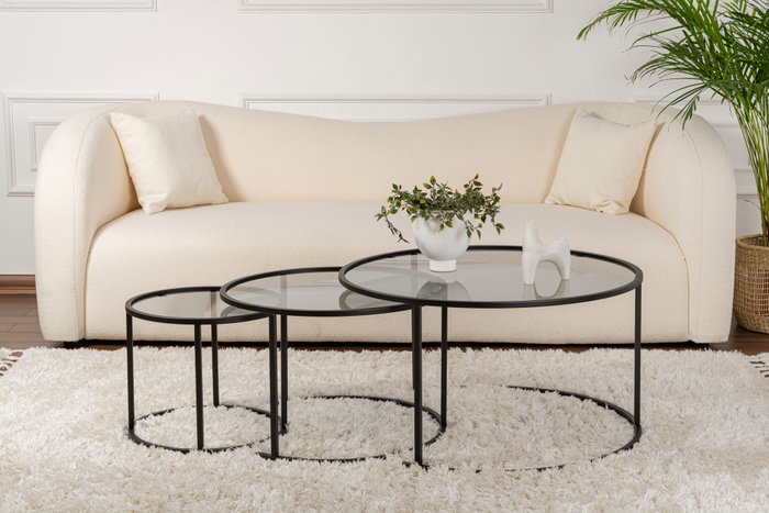 Nordure Juego de Mesas de Café, 80 60 42 cm, Negro Gris, Vidrio Templado Metal, Moderno Hogar
