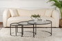 Nordure Juego de Mesas de Café, 80 60 42 cm, Negro Gris, Vidrio Templado Metal, Moderno Hogar