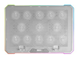 Mars Gaming MNBC13W Base Refrigeradora para Portátil hasta 17", 13 Ventiladores, Pantalla LCD, Iluminación A-RGB, Blanco, Soporte Smartphone, 2 Puertos USB