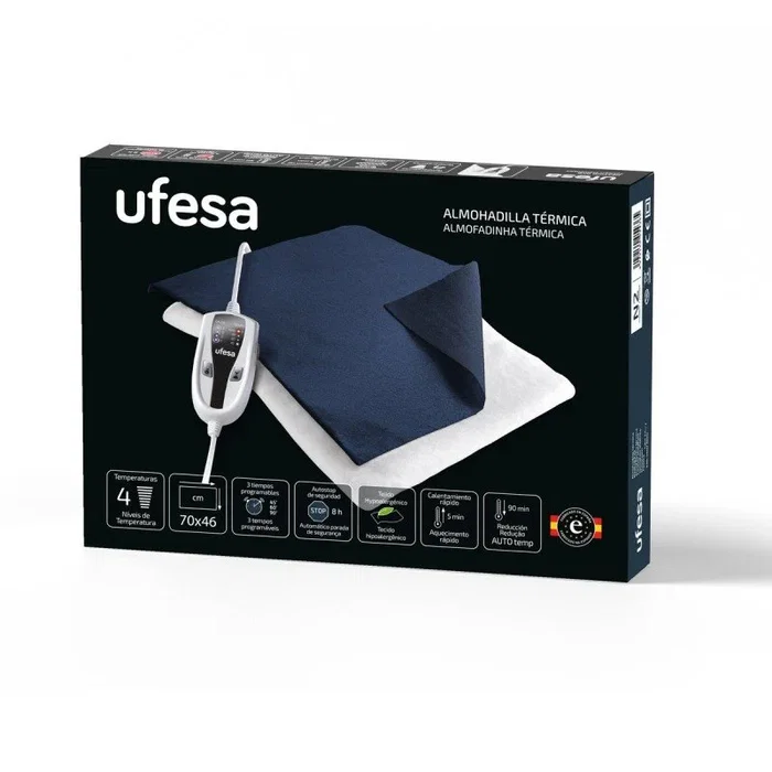 Ufesa 10105437 Manta Eléctrica Flexy Heat N4, Almohadilla Térmica 4 Niveles de Temperatura con Temporizador y Apagado Automático, 120W, 70x46 cm