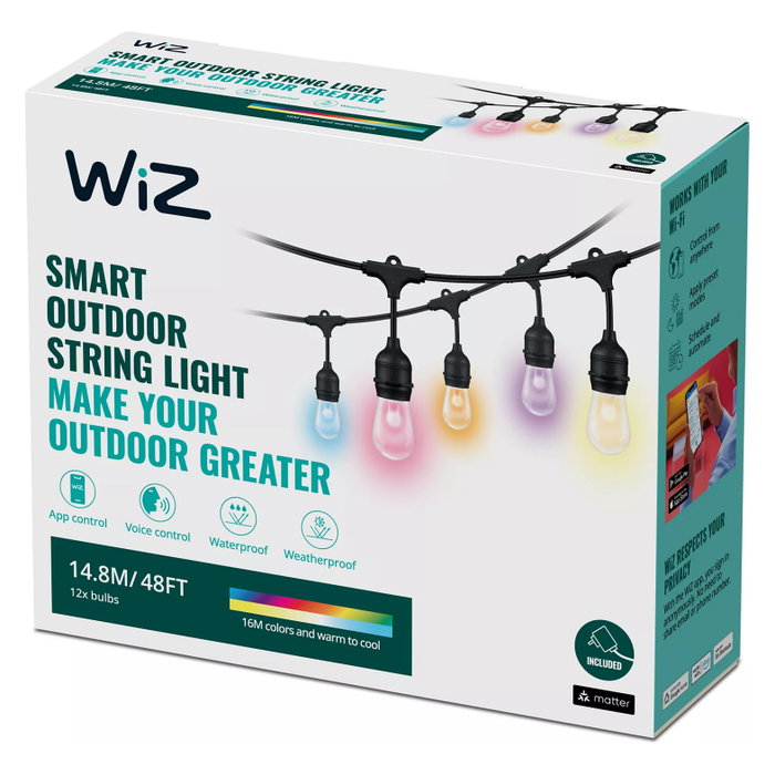 WiZ Guirnalda de Luces Inteligentes White & Color 15m Negro, 120lm, IP44/IP65 WiZ Guirnalda de Luces Inteligentes White & Color 15m Negro, 120lm, IP44/IP65