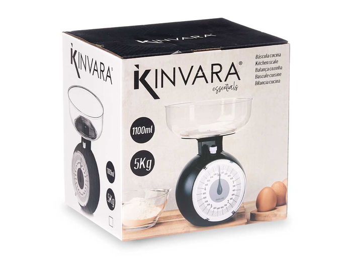 Kinvara Báscula de Cocina 5kg con Recipiente 1100ml, Plástico ABS/PS, 18x23x18 cm (Set de 12)