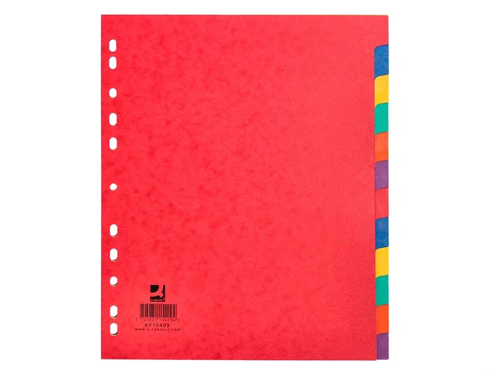 Q-connect Separadores Cartulina Brillo Juego de 12 DIN A4+ Colores Vivos Opacos