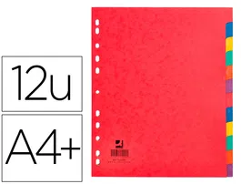 Q-connect Separadores Cartulina Brillo Juego de 12 DIN A4+ Colores Vivos Opacos