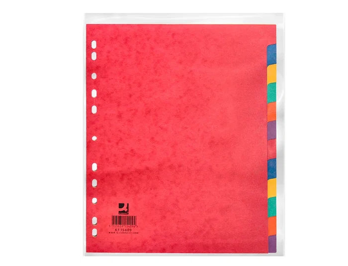 Q-connect Separadores Cartulina Brillo Juego de 12 DIN A4+ Colores Vivos Opacos