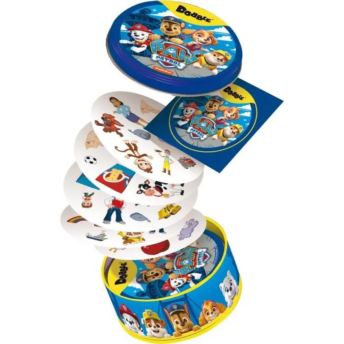 Asmodee ASM3558380096184 Dobble Pat Patrouille Juego de Mesa 5 Minijuegos a Partir de 6 Años Idioma Francés