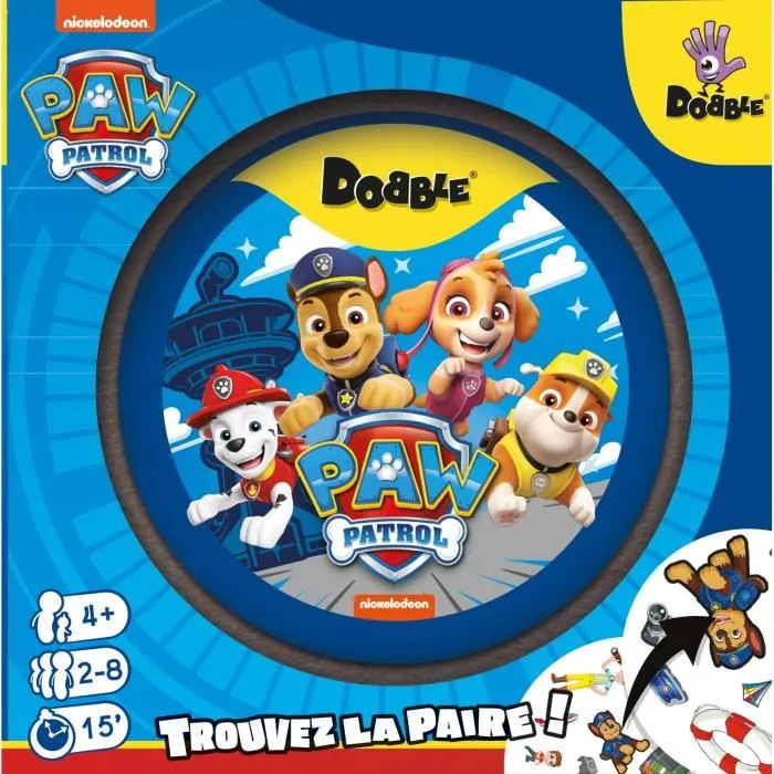 Asmodee ASM3558380096184 Dobble Pat Patrouille Juego de Mesa 5 Minijuegos a Partir de 6 Años Idioma Francés