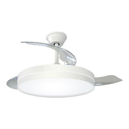 EDM Ventilador de Techo 3CCT, Diámetro 107 cm, Blanco, 3 Aspas Transparentes Retráctiles, LED 4100 lm, 6 Velocidades, Motor DC 36W, 6141 m3/h, Mando Incluido, Función Inversa