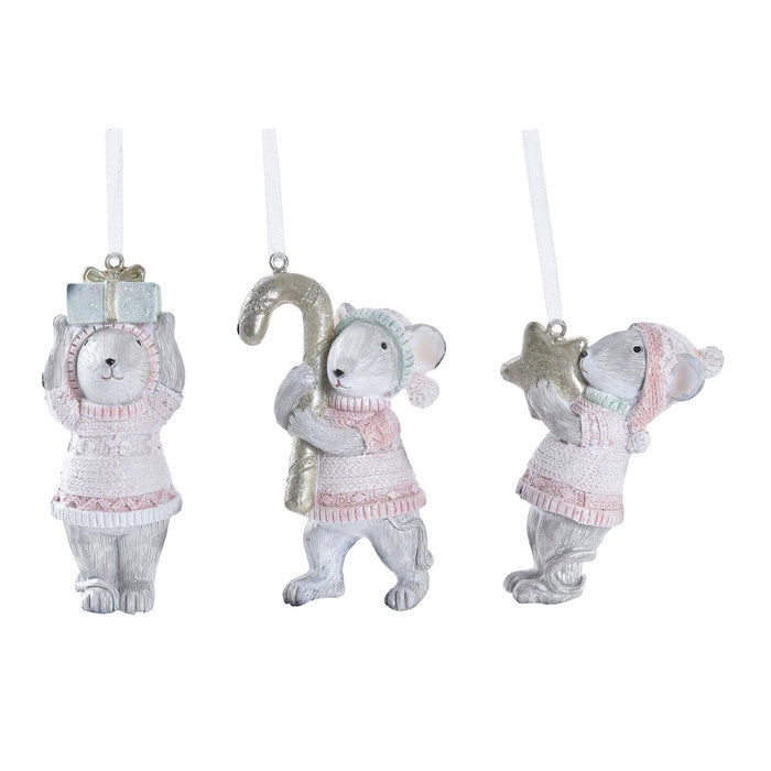 DKD Home Decor Figura Navidad Fantasia Gris Rosa Resina (3 Unidades)