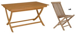 DKD Home Decor Mesa Comedor Terraza Y Jardin Teca Marron 70 x 75 x 120 cm Set 5 Piezas Plegable