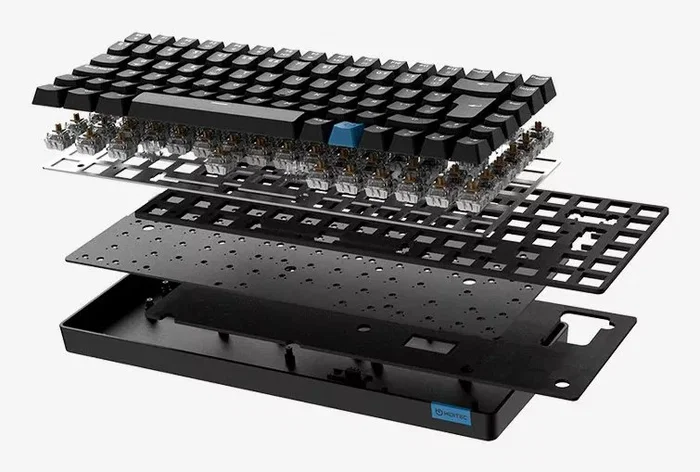 Hiditec GKE010005 GM1K Teclado Gaming Mecánico 75% Inalámbrico Triple (Bluetooth 5.0/2.4GHz/USB-C) con Hot-Swap, Switches Gateron Pro Red y Keycaps ABS, QWERTY Español, Negro