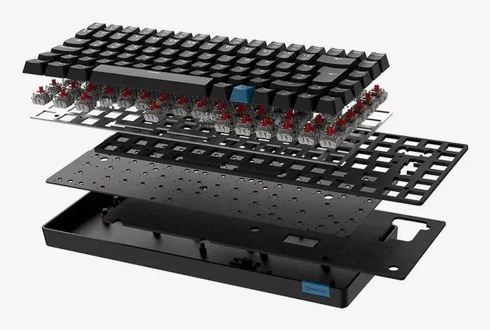 Hiditec GKE010005 GM1K Teclado Gaming Mecánico 75% Inalámbrico Triple (Bluetooth 5.0/2.4GHz/USB-C) con Hot-Swap, Switches Gateron Pro Red y Keycaps ABS, QWERTY Español, Negro