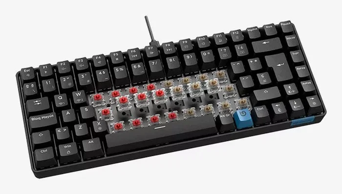 Hiditec GKE010005 GM1K Teclado Gaming Mecánico 75% Inalámbrico Triple (Bluetooth 5.0/2.4GHz/USB-C) con Hot-Swap, Switches Gateron Pro Red y Keycaps ABS, QWERTY Español, Negro