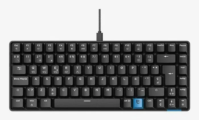 Hiditec GKE010005 GM1K Teclado Gaming Mecánico 75% Inalámbrico Triple (Bluetooth 5.0/2.4GHz/USB-C) con Hot-Swap, Switches Gateron Pro Red y Keycaps ABS, QWERTY Español, Negro