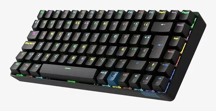 Hiditec GKE010005 GM1K Teclado Gaming Mecánico 75% Inalámbrico Triple (Bluetooth 5.0/2.4GHz/USB-C) con Hot-Swap, Switches Gateron Pro Red y Keycaps ABS, QWERTY Español, Negro