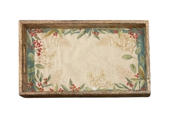 DKD Home Decor Bandeja de Mango Lacado Beige con Muérdago DKD Home Decor Bandeja de Mango Lacado Beige con Muérdago
