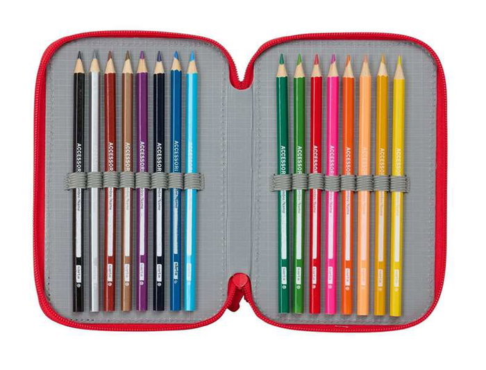 Safta Plumier Triple Estuche Escolar con 37 Piezas, Capacidad 12.5 x 19.5 x 5.5 cm, Para Material de Oficina y Papelería