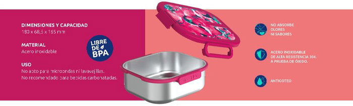 QUOKKA Kai Pink Bloom Lunch Box Acero Inoxidable