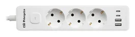 Orbegozo EN 3100 Regleta Eléctrica con Interruptor, 3 Tomas de Corriente y 4 Puertos USB (2x USB-A, 2x USB-C), Cable 1.4m, Blanca