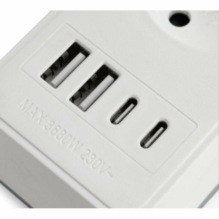 Orbegozo Regleta EN 3100 con 3 Tomas de Corriente, 2 USB y 2 USB Tipo-C, Blanca