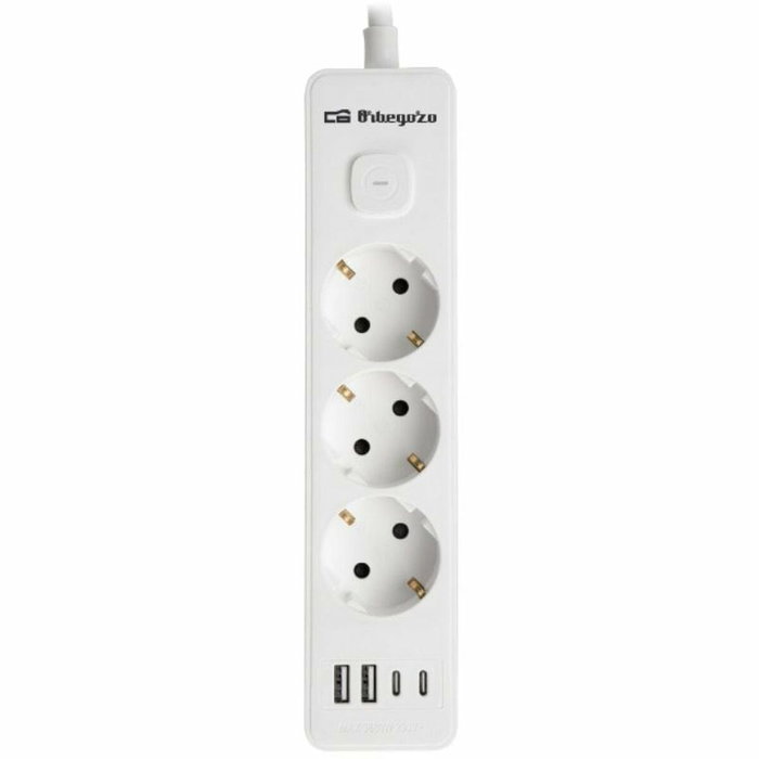 Orbegozo Regleta EN 3100 con 3 Tomas de Corriente, 2 USB y 2 USB Tipo-C, Blanca