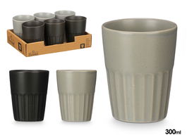 Vessia Vaso Café con Leche Surtidos Gris y Negro 300 ml Cerámica Loza Mate 8x8x10 cm (Set de 24)