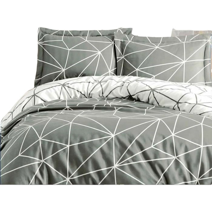 Aucune Juego de Cama Gris 100% Algodón Reforzado con Funda Nórdica y 2 Fundas de Almohada