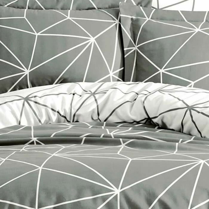 Aucune Juego de Cama Gris 100% Algodón Reforzado con Funda Nórdica y 2 Fundas de Almohada