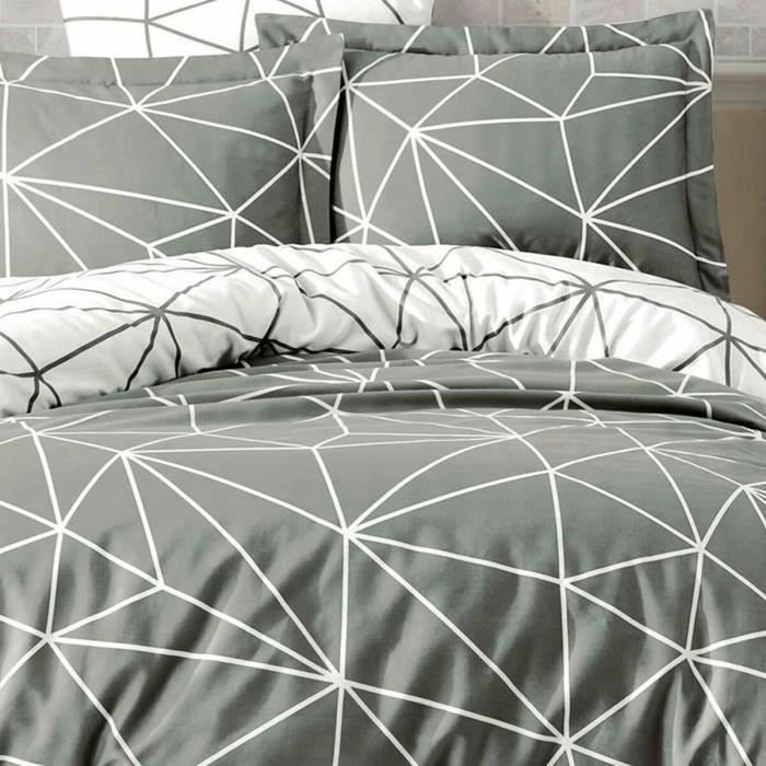 Aucune Juego de Cama Gris 100% Algodón Reforzado con Funda Nórdica y 2 Fundas de Almohada