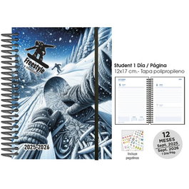 Agenda Escolar (2025-26) Senfort Student Decorada Espiral Tapa Pp Con Goma 120X170 D/P Riders Snow