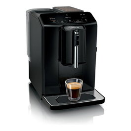 Bosch TIE20109 Máquina de Café Espresso Automática Serie 2 con Molinillo Integrado, 15 Bar, Espumador de Leche, Depósito 1.4L, para Granos de Café, Negro, 1300W