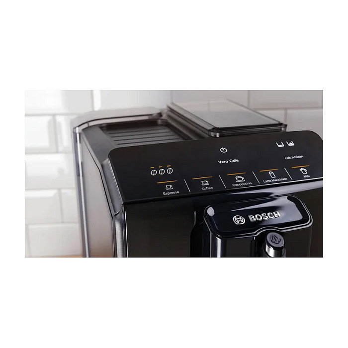 Bosch TIE20109 Máquina de Café Espresso Automática Serie 2 con Molinillo Integrado, 15 Bar, Espumador de Leche, Depósito 1.4L, para Granos de Café, Negro, 1300W