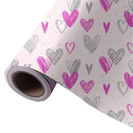 Papel De Regalo Bobina Wonder Wrapper Caña De Azucar 31 Cm X 85 M (2 Kg Aprox.) Todo Año Corazones Rosa Y Gris