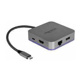 DeLOCK 87742 USB-C Hub Docking Station para Tabletas - 4K HDMI, Gigabit LAN, 3 Puertos USB 3.0, Power Delivery 3.0 con LED, Gris Metal