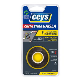 Ceys Stira & Aisla Cinta Aislante Eléctrica Vulcanizable Negra 19 mm x 1,5 m 100% Impermeable -40°C +90°C Profesional