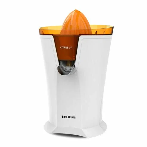 Taurus CITRUS UP Exprimidor de cítricos eléctrico para vasos altos, vertido continuo, 0.2L, 40W, 2 conos, color Naranja y Blanco