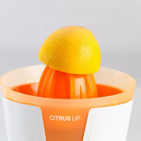 Taurus CITRUS UP Exprimidor de cítricos eléctrico para vasos altos, vertido continuo, 0.2L, 40W, 2 conos, color Naranja y Blanco