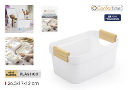 Inde Cesta Multiusos de Plástico con Asas de Madera, 26.8 cm x 17.3 cm x 12.6 cm (24 Unidades)