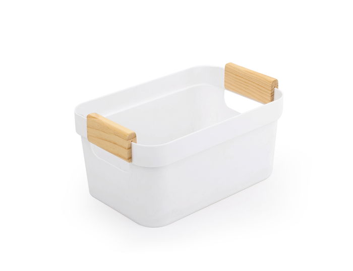 Inde Cesta Multiusos de Plástico con Asas de Madera, 26.8 cm x 17.3 cm x 12.6 cm (24 Unidades)