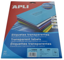 Etiquetas Adh.Impr.Apli A4 Polyester Transluc.Mate Ls-Cp Blister 20H 99,1X38,1 Mm C.Romos 280 Uds.(10969)