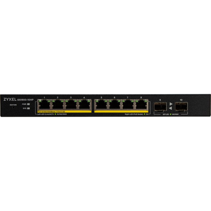 Zyxel GS1900-10HP Switch Gestionable L2 con 8 Puertos PoE+ y 2 SFP