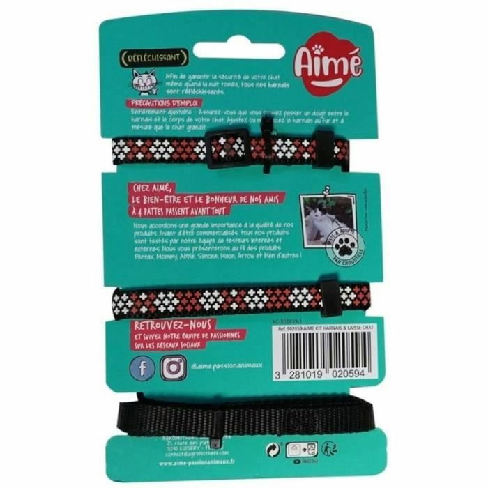 Aime Kit de arnés y correa Rojo reflectante para gatos Aime Kit de arnés y correa Rojo reflectante para gatos