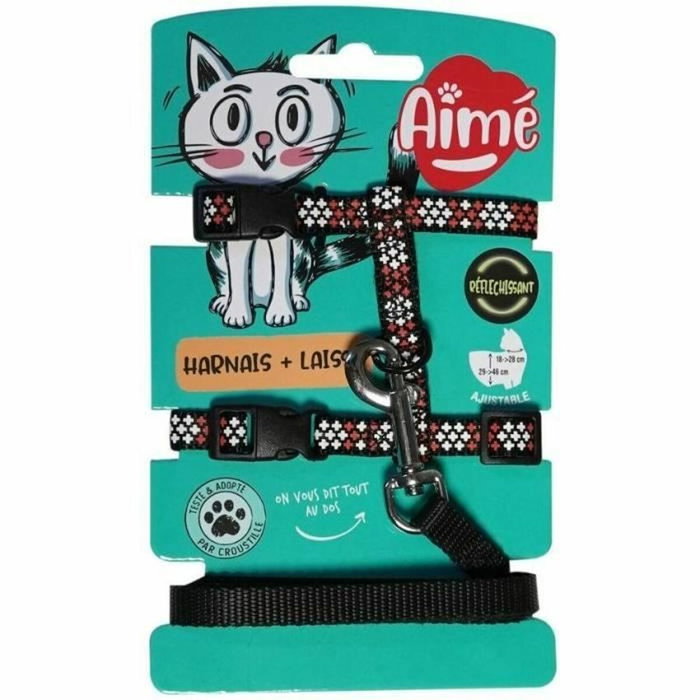 Aime Kit de arnés y correa Rojo reflectante para gatos Aime Kit de arnés y correa Rojo reflectante para gatos