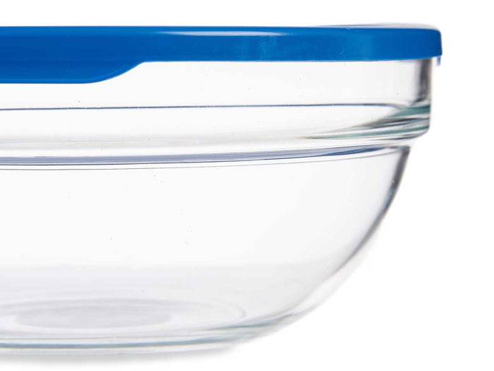 Pasabahce Fiambrera Redonda Chefs Con Tapa Azul 1135 ml 17 x 7 x 17 cm (Set de 4)