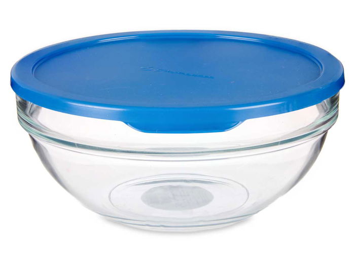 Pasabahce Fiambrera Redonda Chefs Con Tapa Azul 1135 ml 17 x 7 x 17 cm (Set de 4)