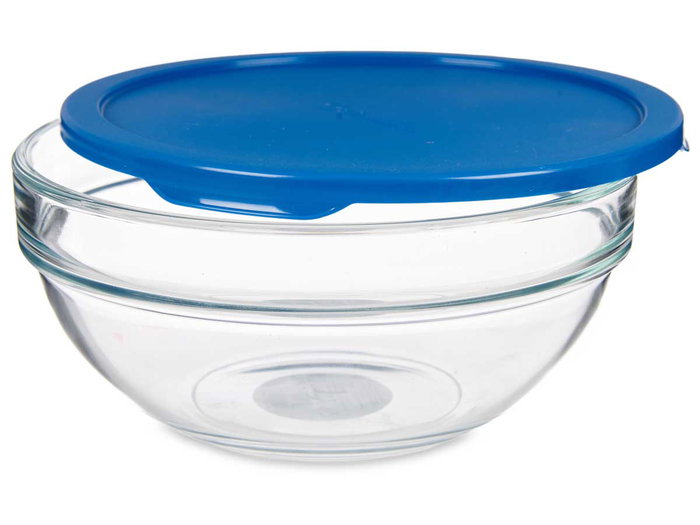 Pasabahce Fiambrera Redonda Chefs Con Tapa Azul 1135 ml 17 x 7 x 17 cm (Set de 4)