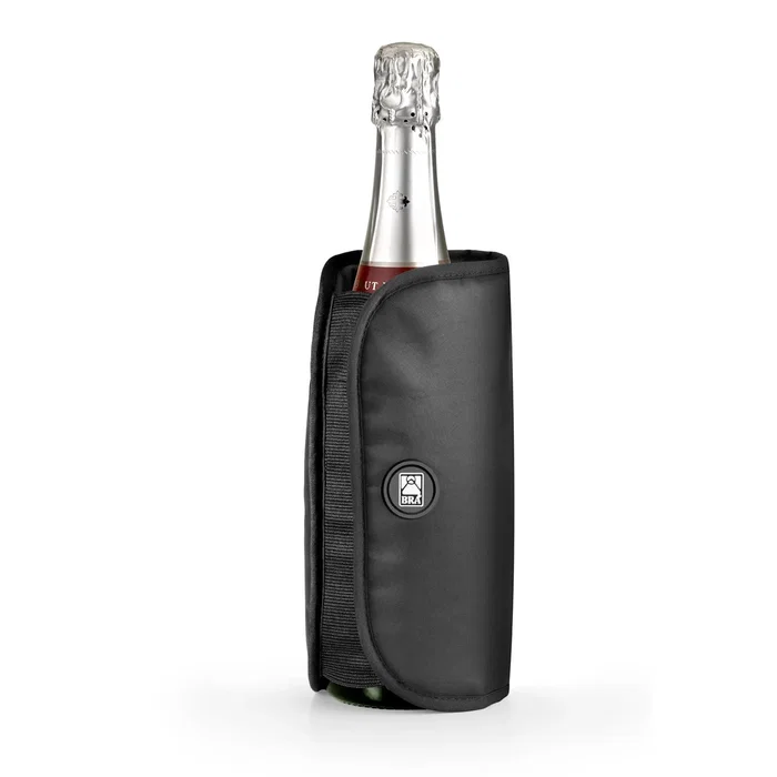 BRA A195026 Enfriador de Botellas de Vino - Funda Refrigerante con Gel - Nylon - Negro - Mantiene Frío 1 Hora